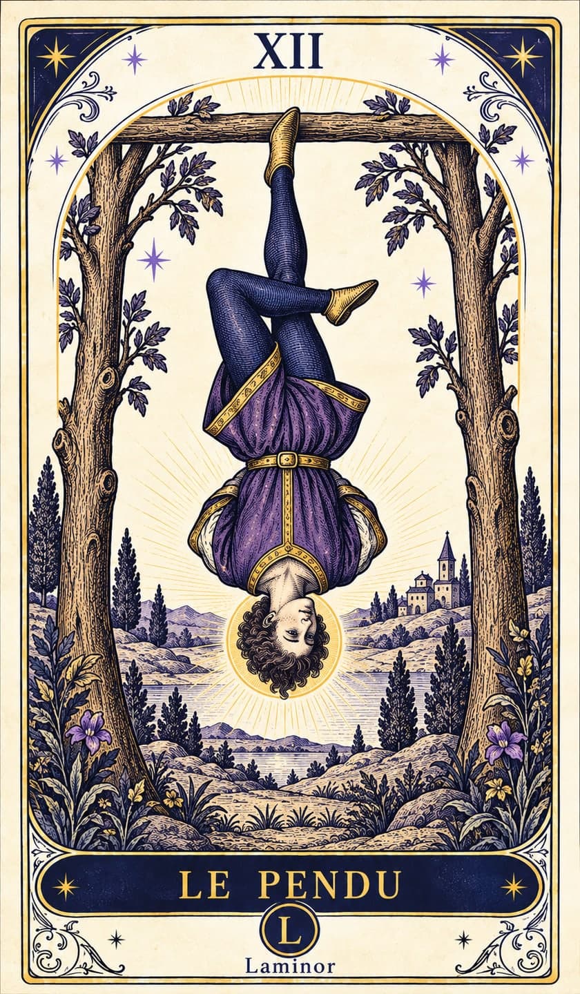 Le Pendu, arcane du tarot Laminor