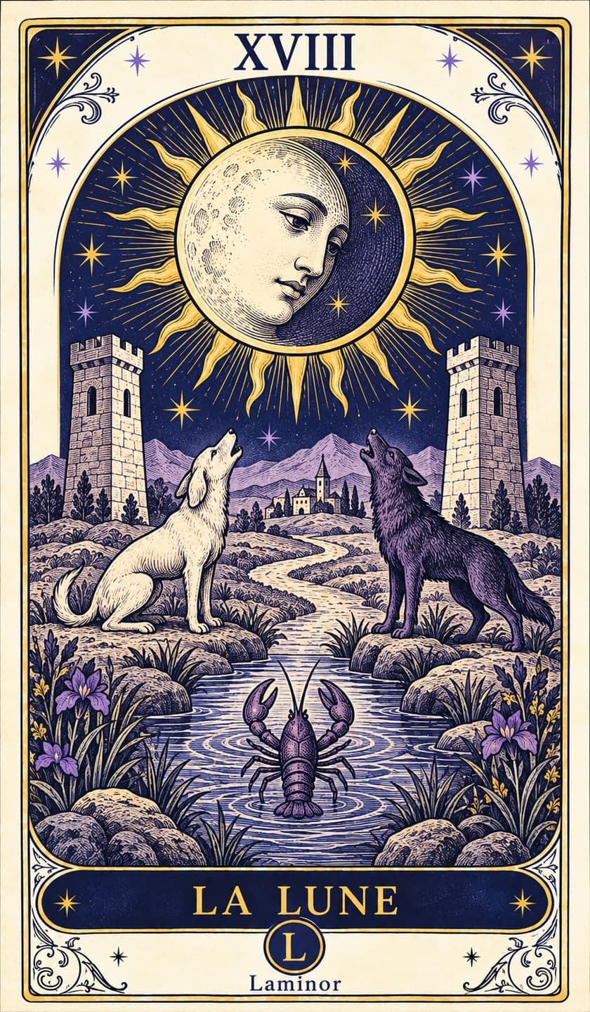 La Lune, carte du tarot Laminor