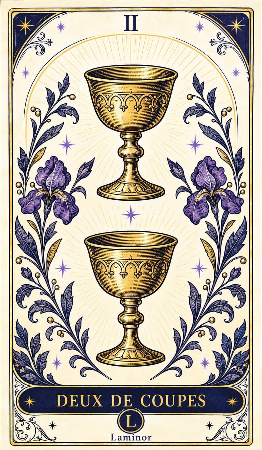 Deux de Coupes, carte du tarot Laminor