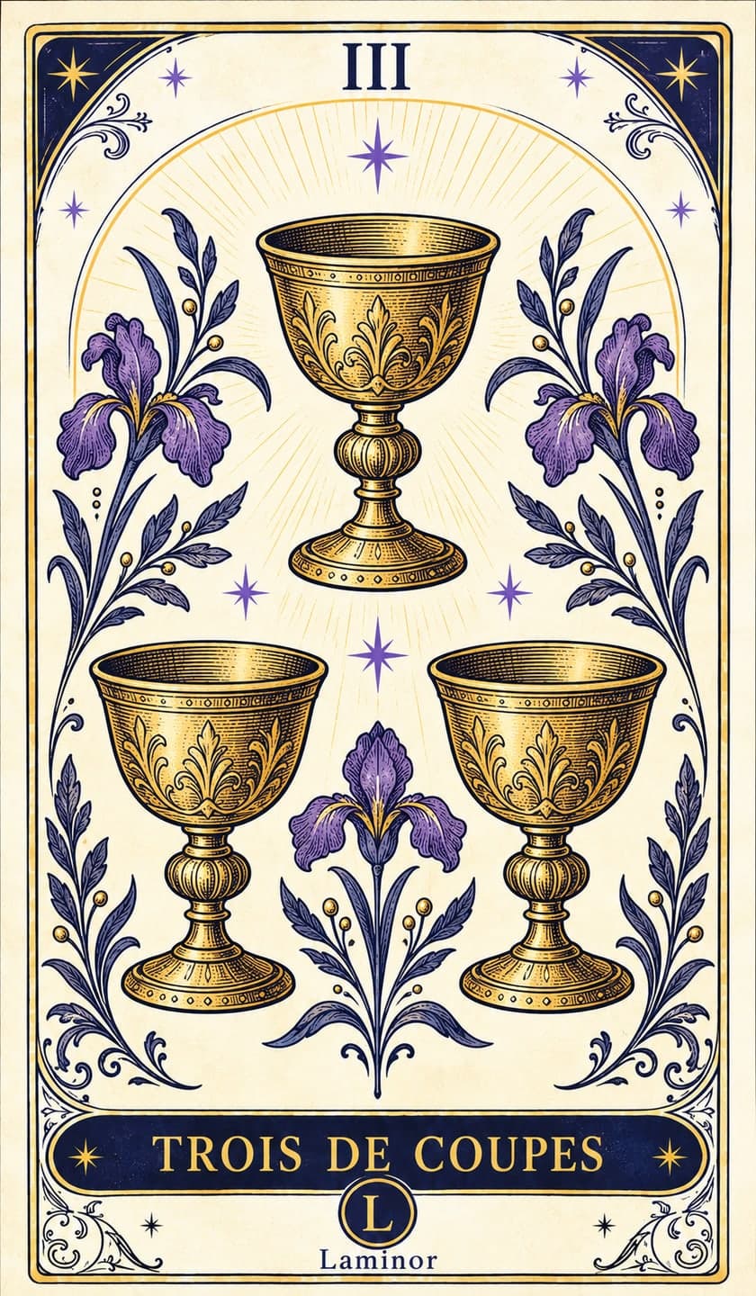 Trois de Coupes, carte du tarot Laminor