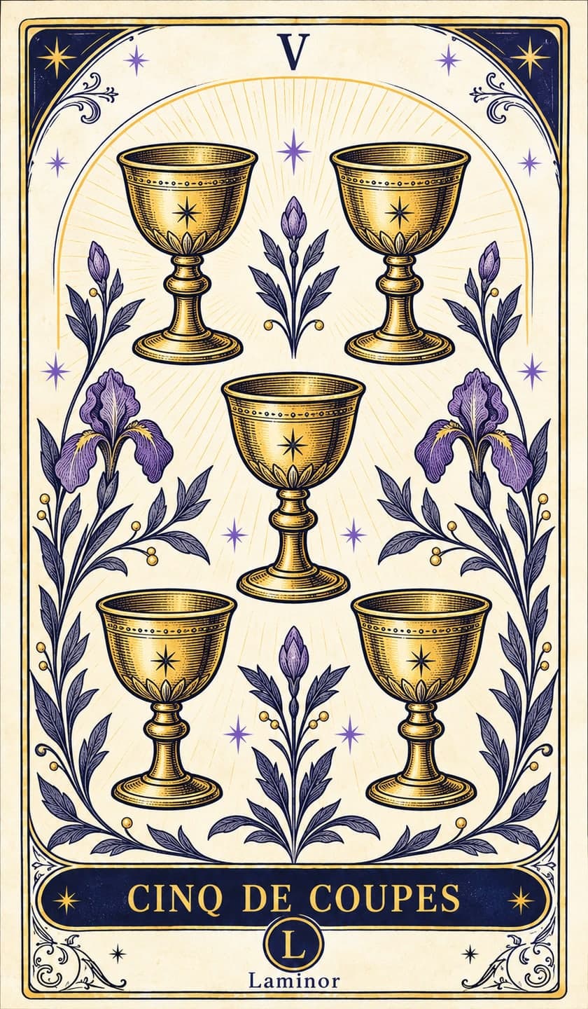 Cinq de Coupes, carte du tarot Laminor