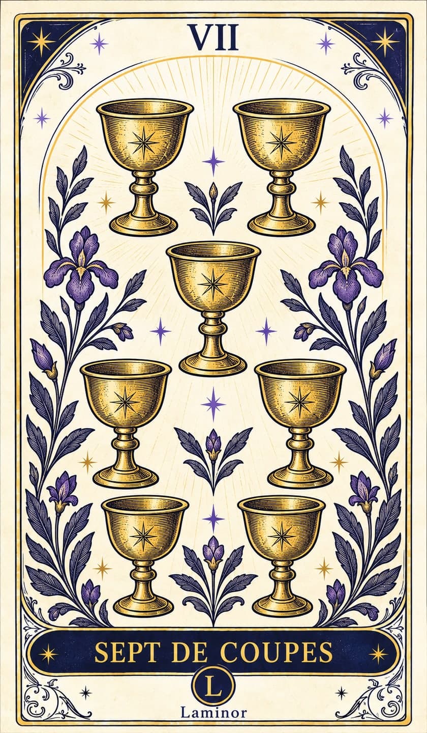 Sept de Coupes, carte du tarot Laminor