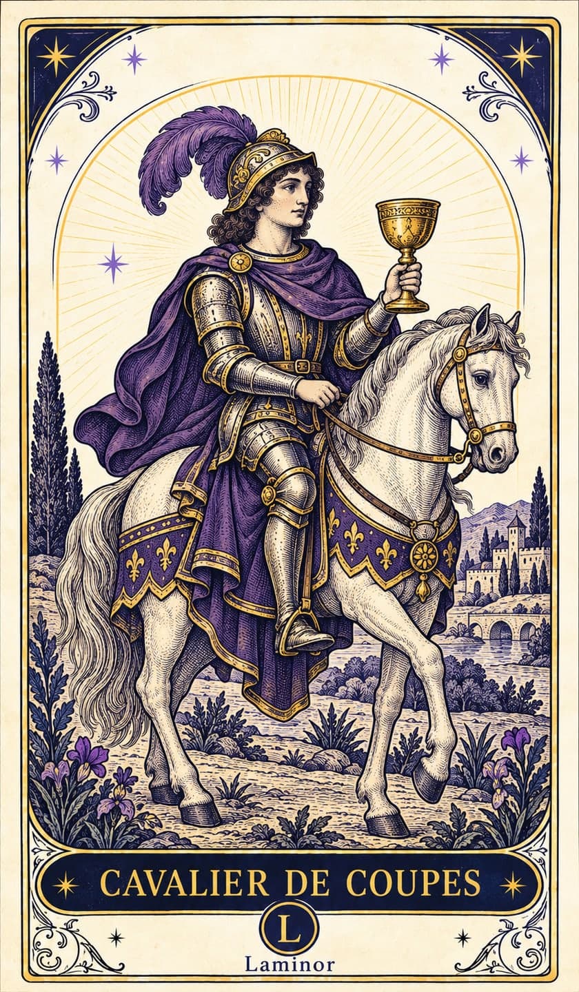 Cavalier de Coupes, carte du tarot Laminor
