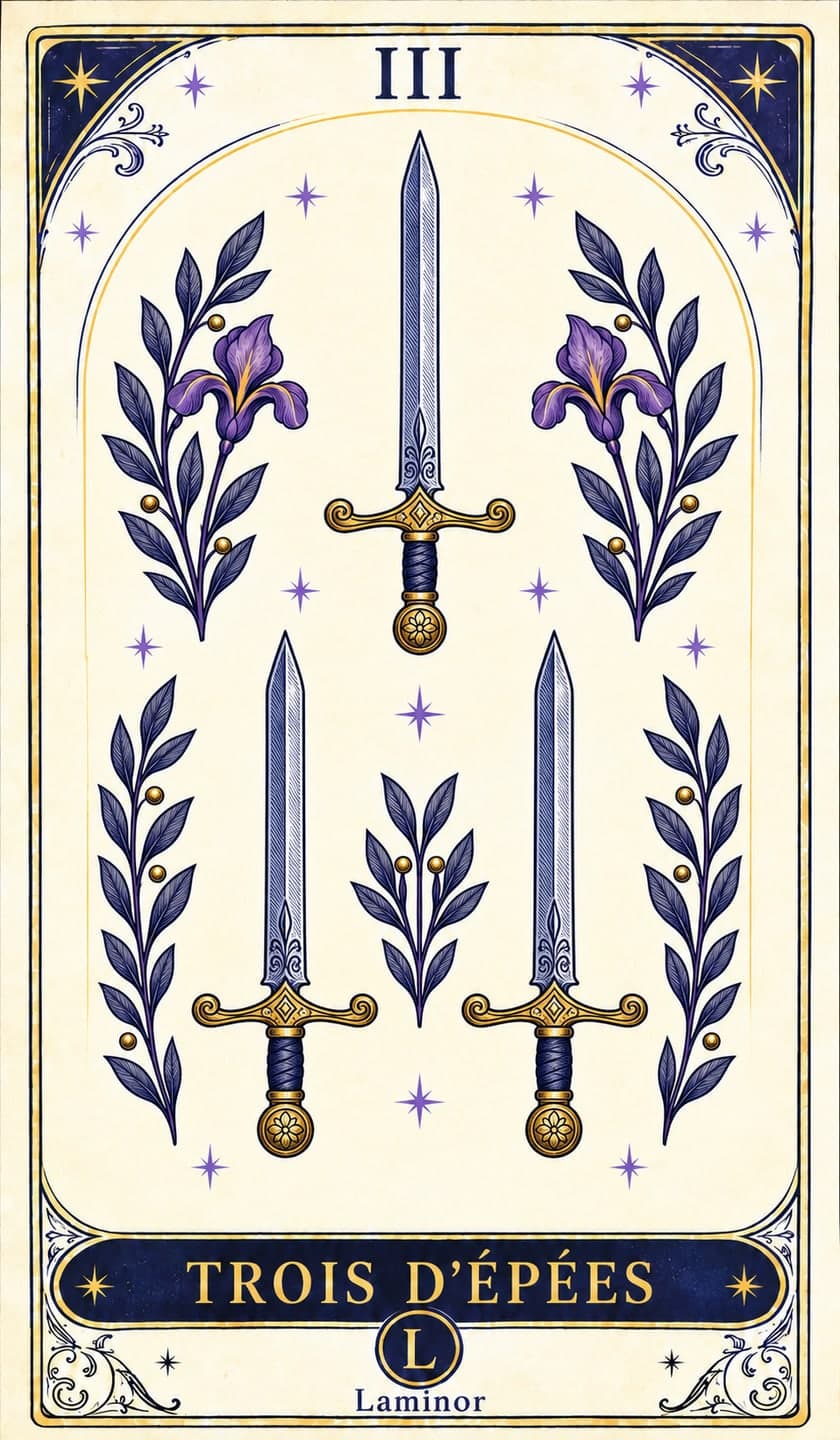 Trois d'Épées, carte du tarot Laminor