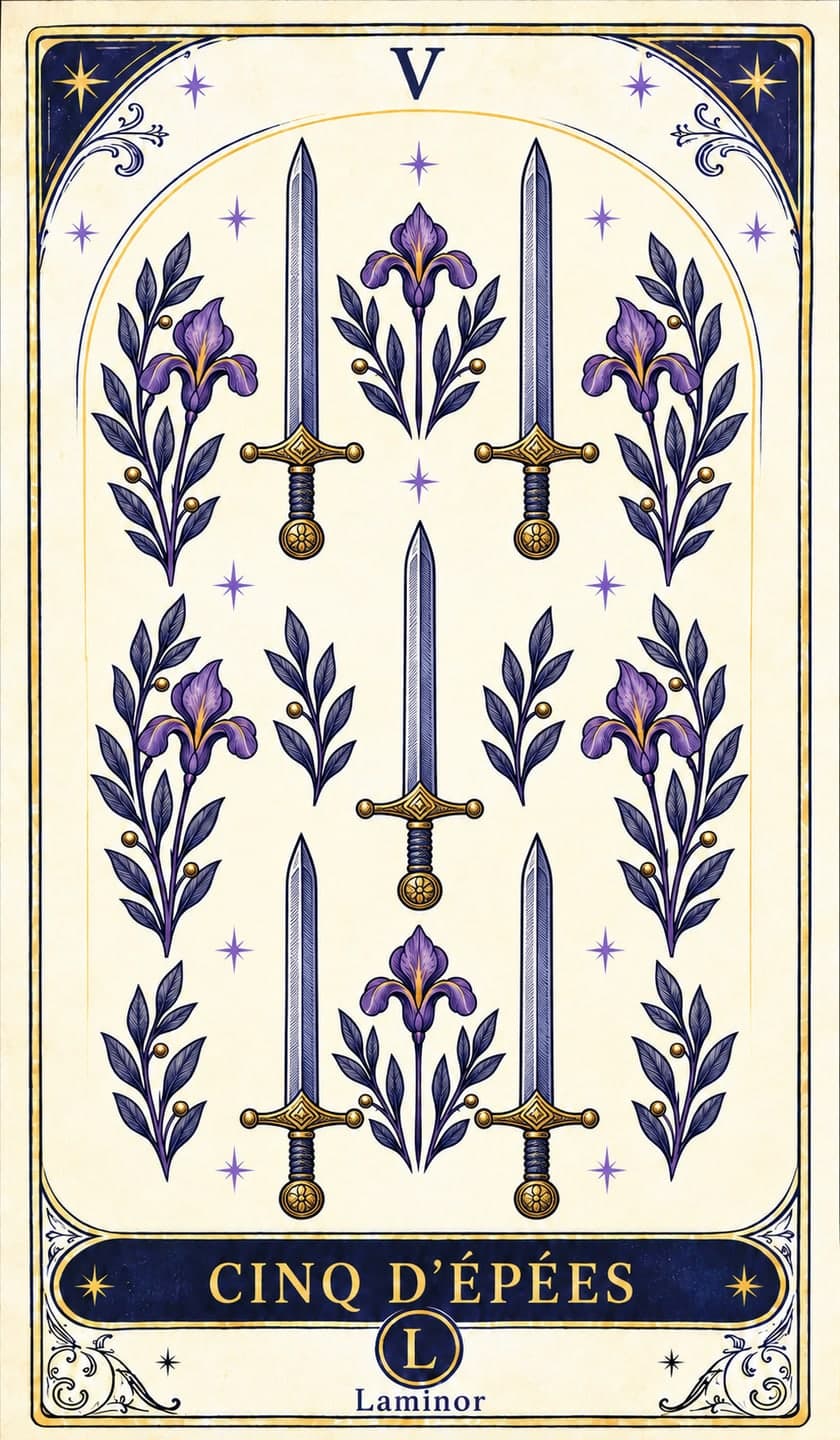 Cinq d'Épées, arcane du tarot Laminor