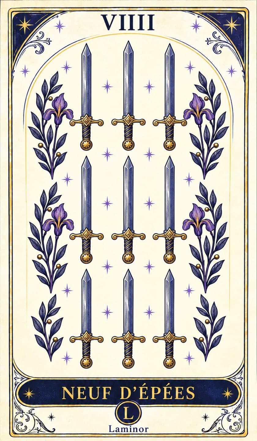 Neuf d'Épées, carte du tarot Laminor