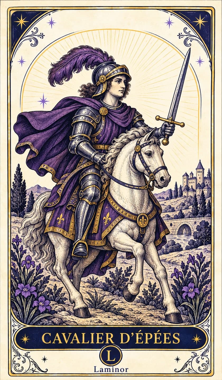 Cavalier d'Épées, carte du tarot Laminor