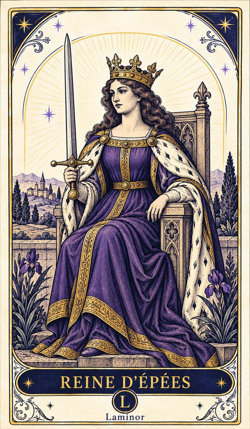 Reine d'Épées, carte du tarot Laminor
