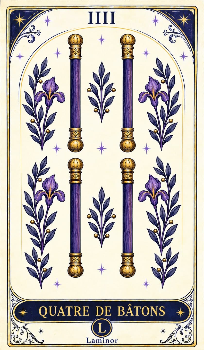 Quatre de Bâtons, carte du tarot Laminor