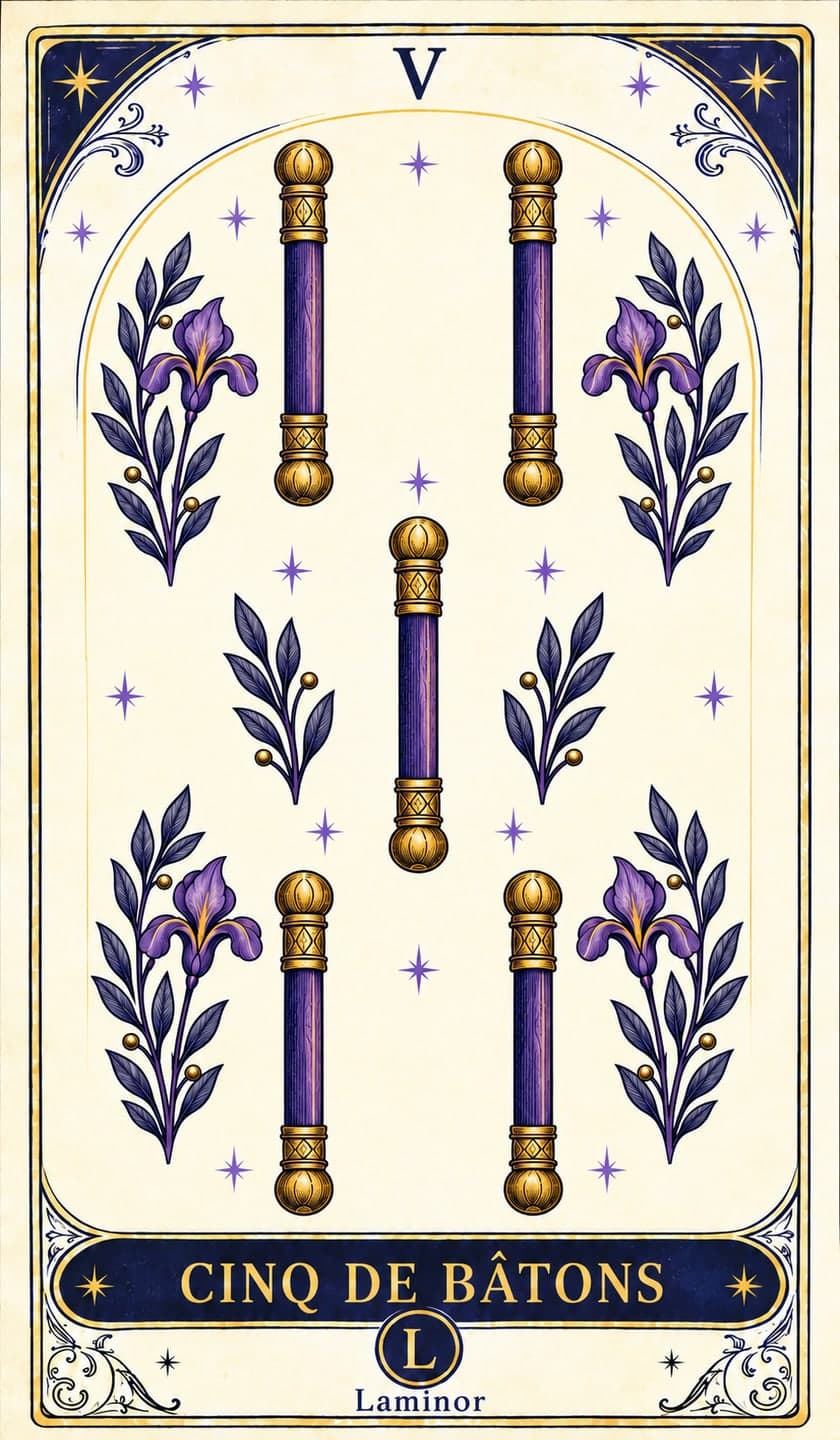 Cinq de Bâtons, carte du tarot Laminor