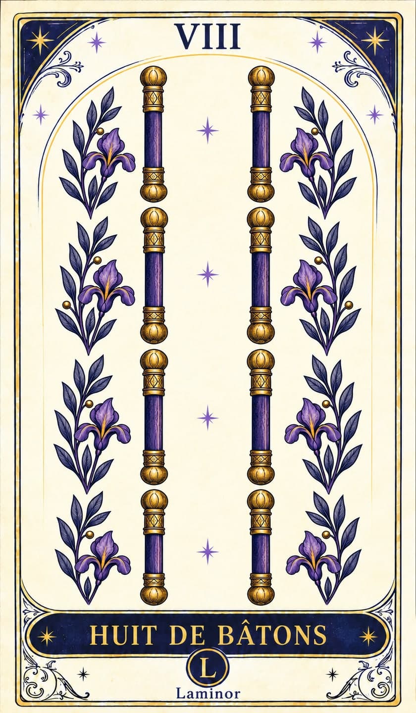 Huit de Bâtons, carte du tarot Laminor