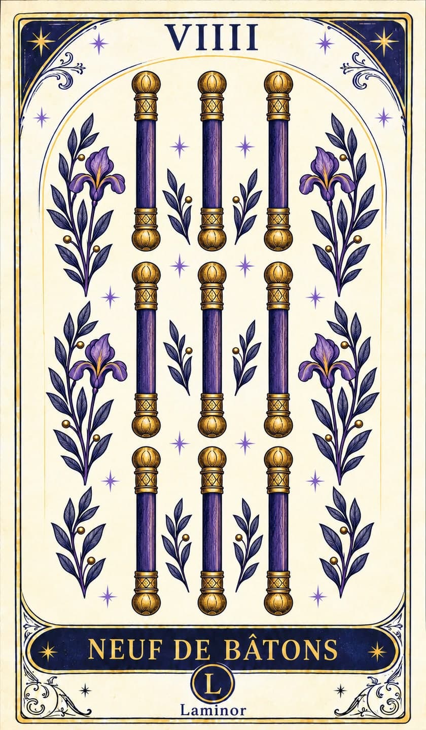 Neuf de Bâtons, carte du tarot Laminor