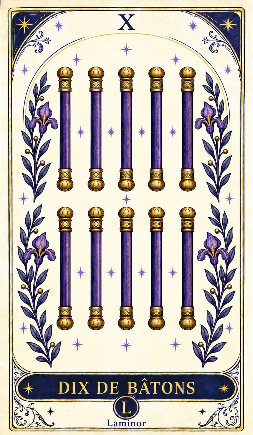 Dix de Bâtons, arcane du tarot Laminor