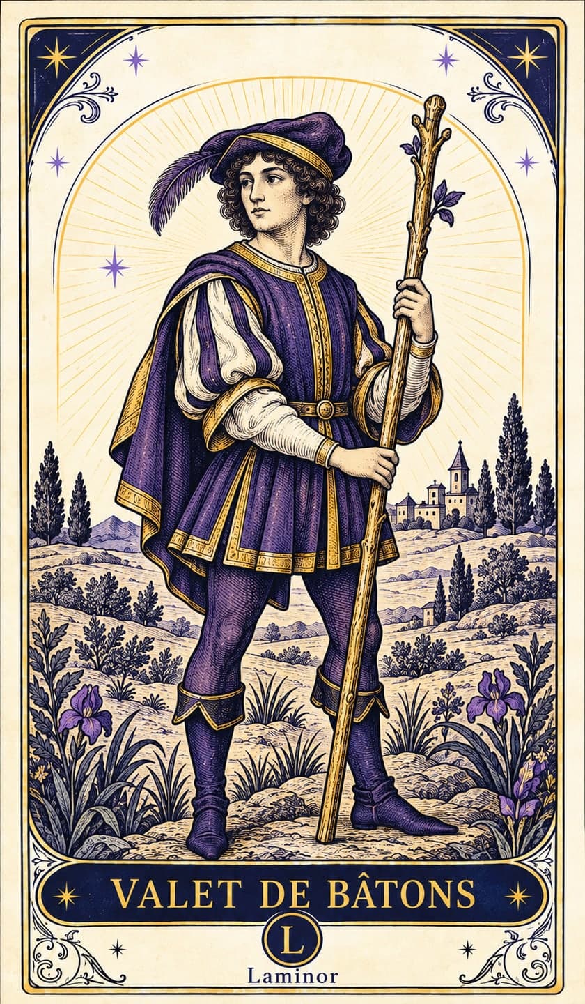 Valet de Bâtons, carte du tarot Laminor