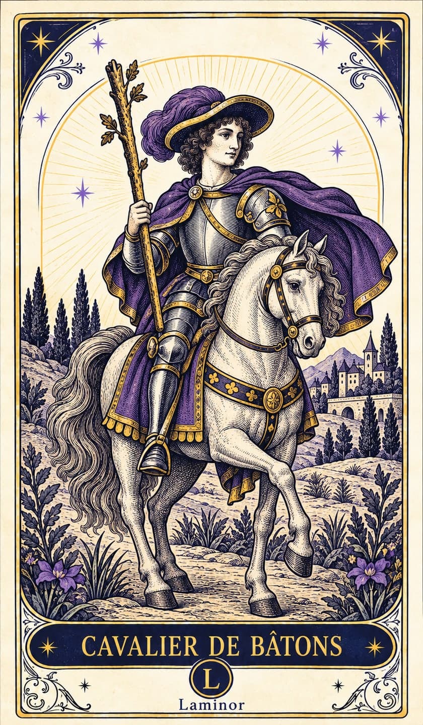 Cavalier de Bâtons, carte du tarot Laminor