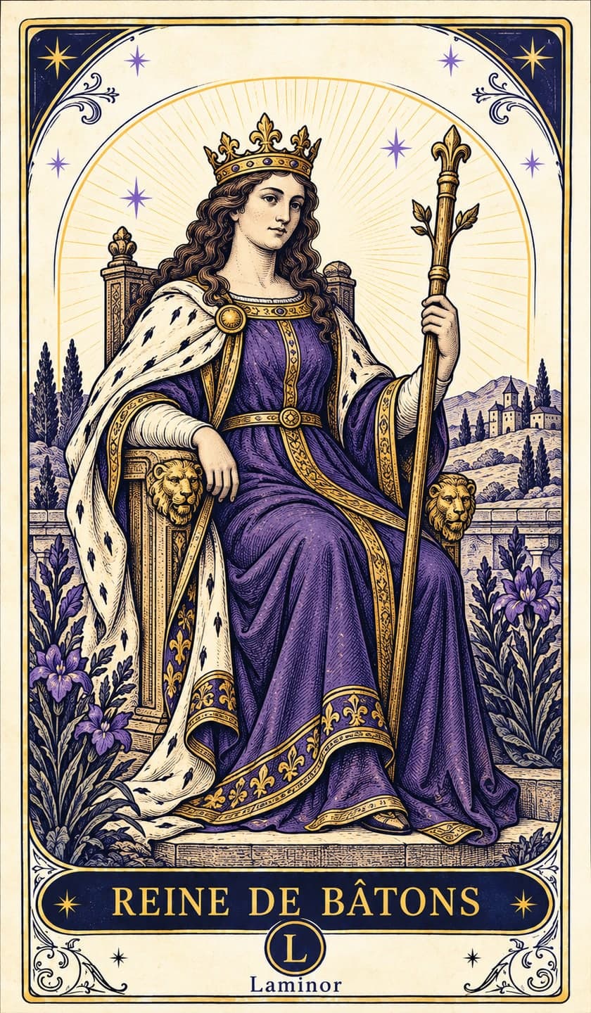 Reine de Bâtons, carte du tarot Laminor