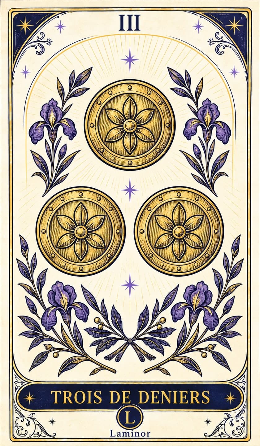 Trois de Pentacles, carte du tarot Laminor
