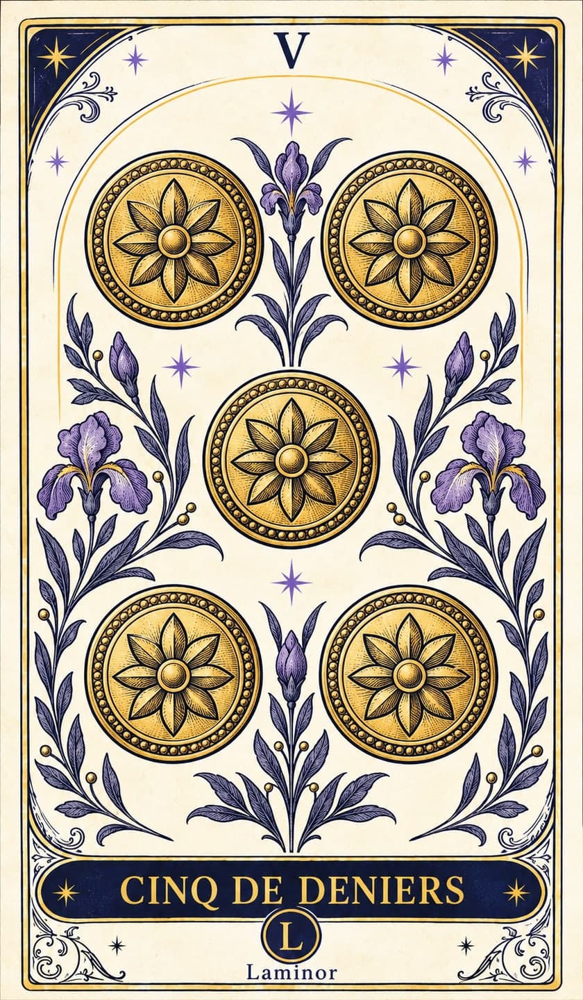 Cinq de Pentacles, arcane du tarot Laminor
