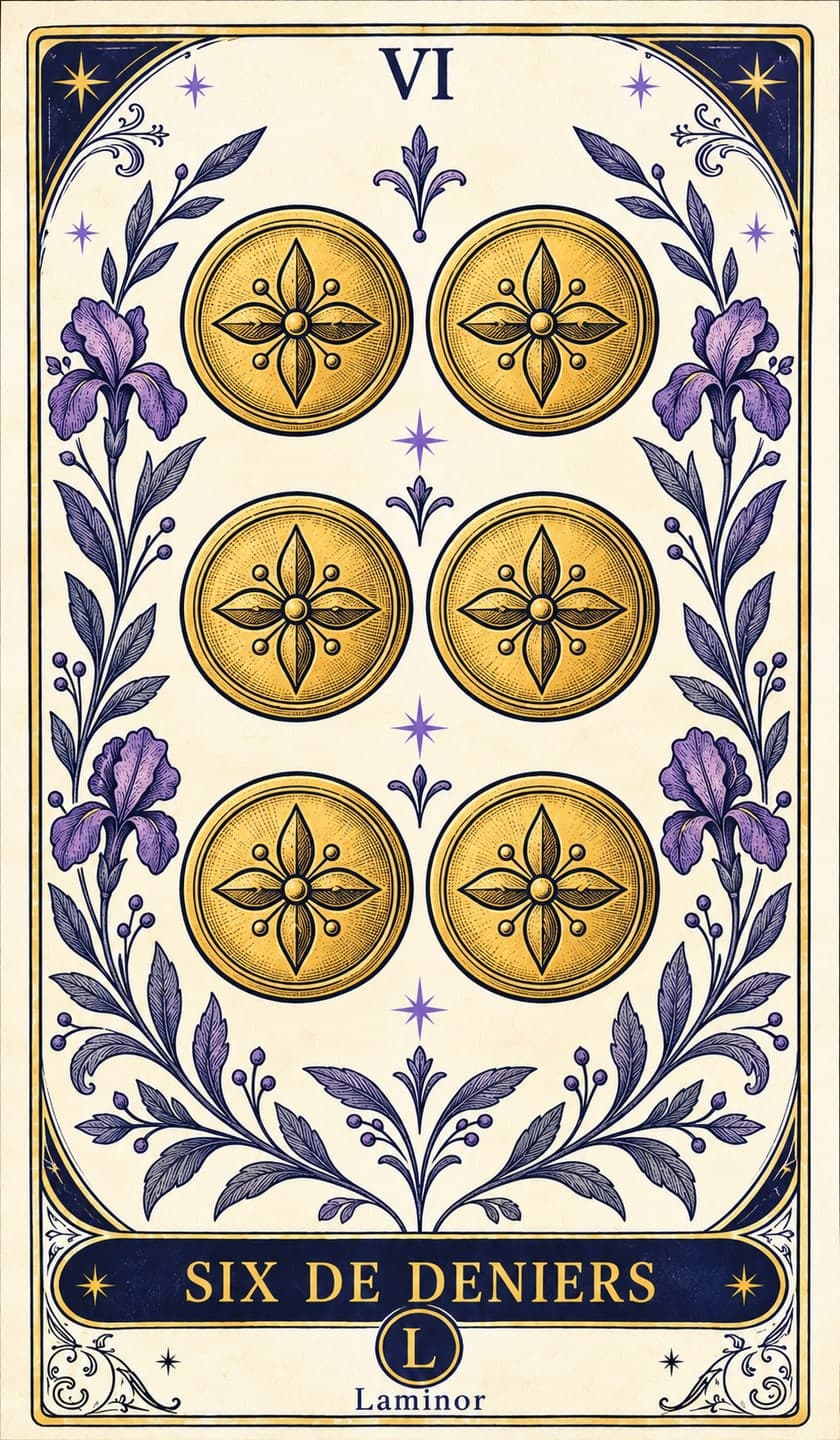 Six de Pentacles, carte du tarot Laminor