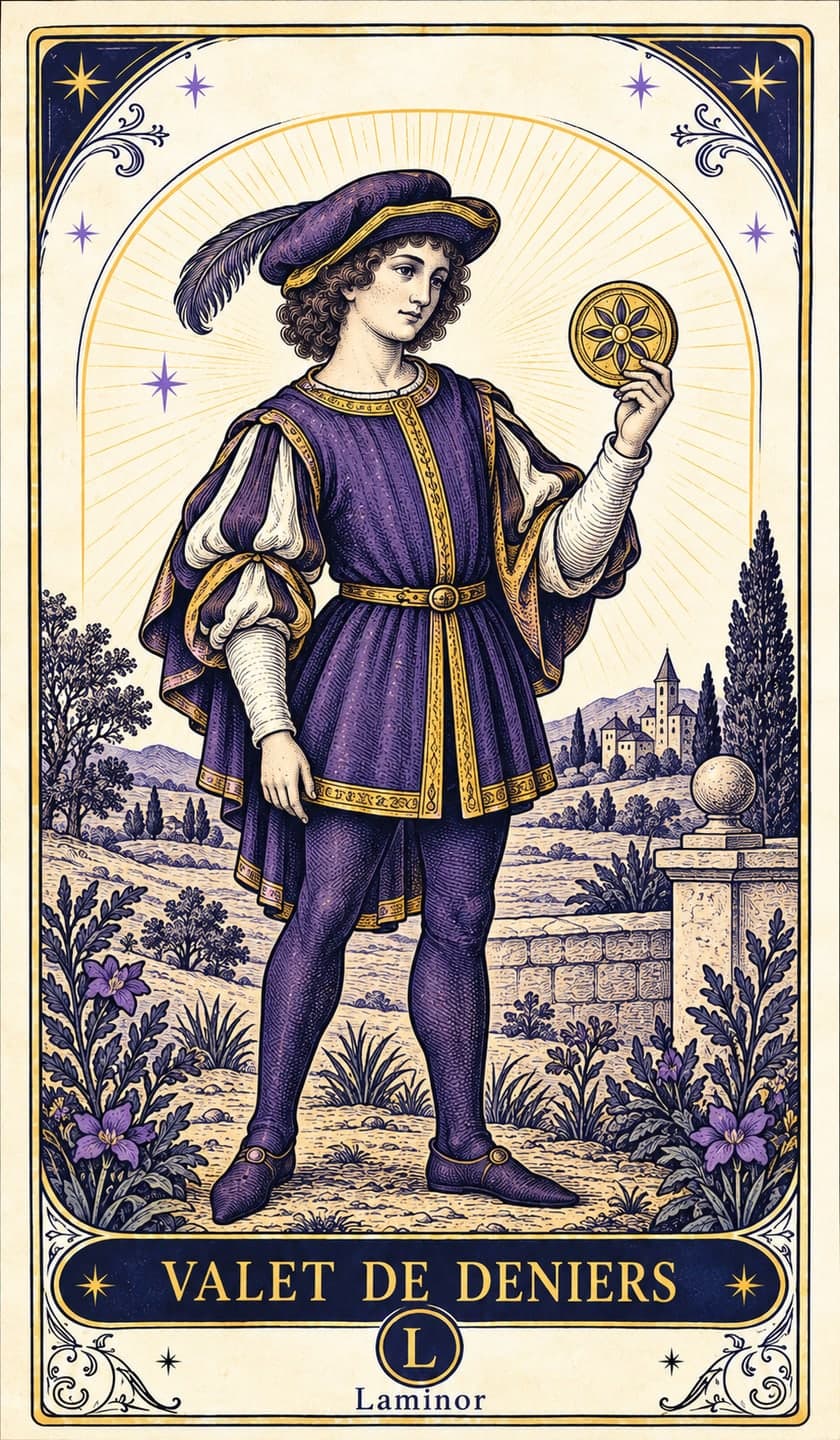 Valet de Pentacles, carte du tarot Laminor