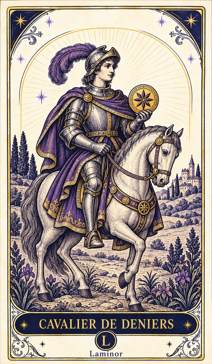 Cavalier de Pentacles, carte du tarot Laminor
