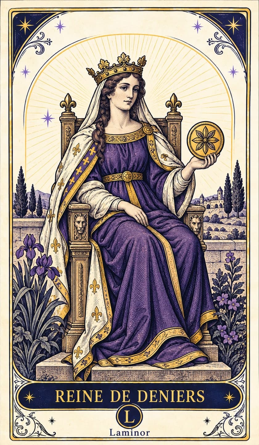 Reine de Pentacles, carte du tarot Laminor