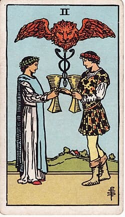 Deux de Coupes, carte du tarot Rider-Waite-Smith