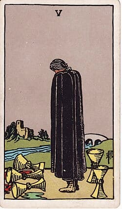 Cinq de Coupes, carte du tarot Rider-Waite-Smith