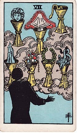 Sept de Coupes, carte du tarot Rider-Waite-Smith
