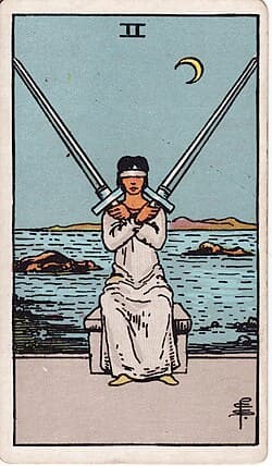 Deux d'Épées, carte du tarot Rider-Waite-Smith