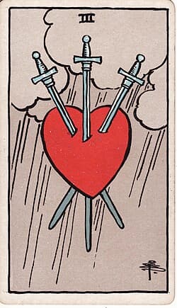 Trois d'Épées, carte du tarot Rider-Waite-Smith