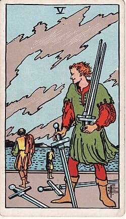 Cinq d'Épées, carte du tarot Rider-Waite-Smith
