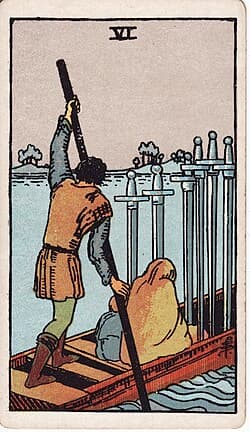Six d'Épées, arcane du tarot Rider-Waite-Smith