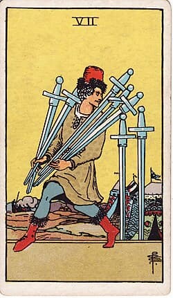 Sept d'Épées, carte du tarot Rider-Waite-Smith