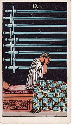 Neuf d'Épées, carte du tarot Rider-Waite-Smith