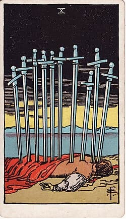 Dix d'Épées, carte du tarot Rider-Waite-Smith