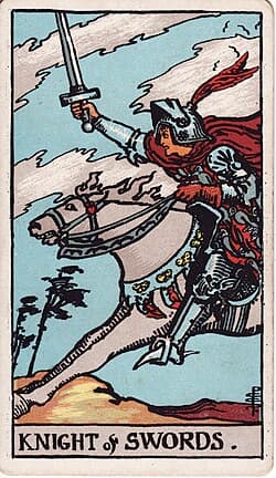 Cavalier d'Épées, carte du tarot Rider-Waite-Smith