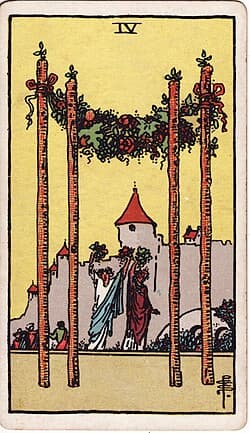 Quatre de Bâtons, carte du tarot Rider-Waite-Smith