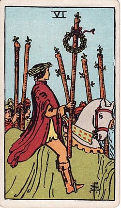Six de Bâtons, carte du tarot Rider-Waite-Smith