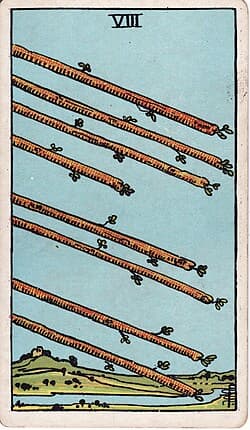 Huit de Bâtons, carte du tarot Rider-Waite-Smith