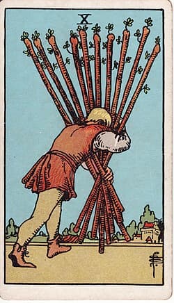 Dix de Bâtons, carte du tarot Rider-Waite-Smith