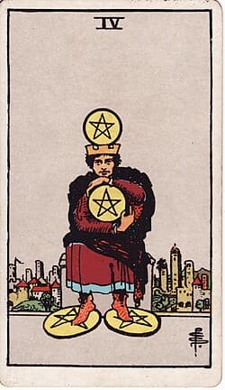 Quatre de Pentacles, carte du tarot Rider-Waite-Smith