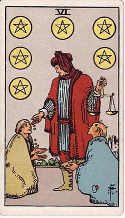 Six de Pentacles, carte du tarot Rider-Waite-Smith