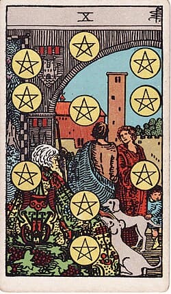 Dix de Pentacles, carte du tarot Rider-Waite-Smith